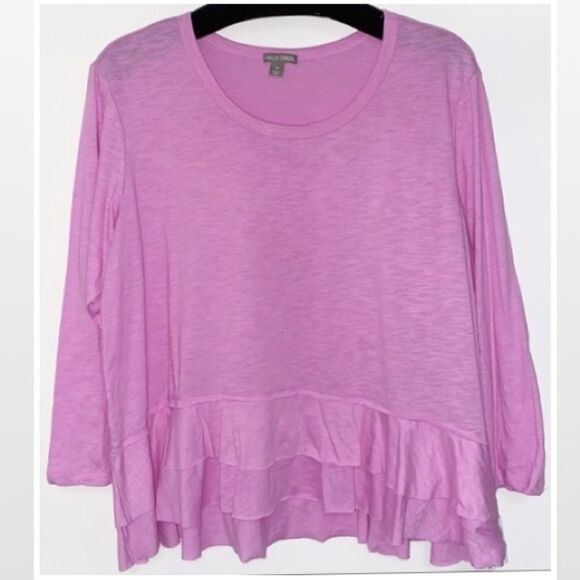 New Small Bright Pink Ruffle Hem Long Sleeve Top - Picture 2 of 15